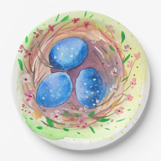 Osterwürfel Aquarelleier Blues Pappteller (Vorderseite)