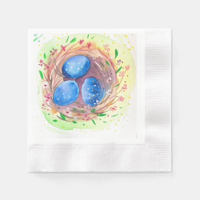 Osterwürfel Aquarelleier Blues Serviette (Vorderseite)