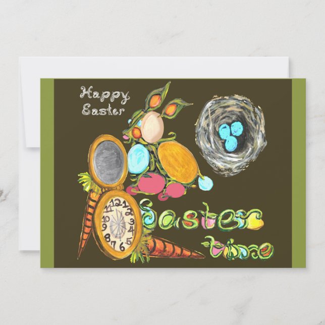 Osterzeit Bunny Egg Vine Gutes Ostern Ankündigung (Vorderseite)