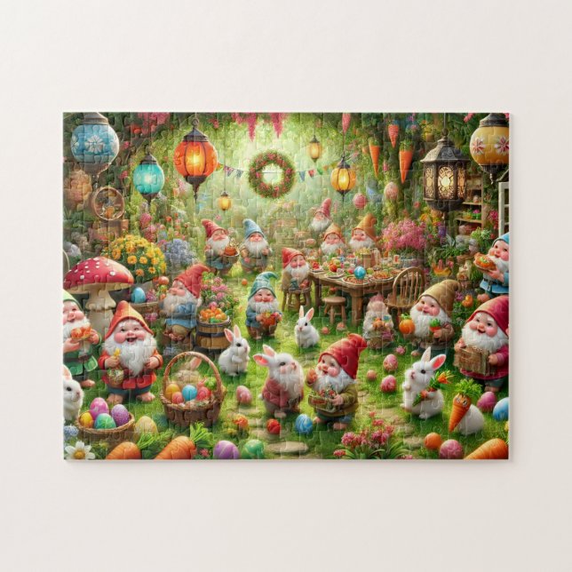 Osterzwerge Fröhliche Frühlingsgartenparty Puzzle (Horizontal)