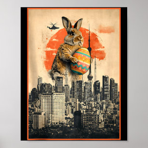 Osthasen lustiger japanischer Kaiju-Ostereiersuche Poster