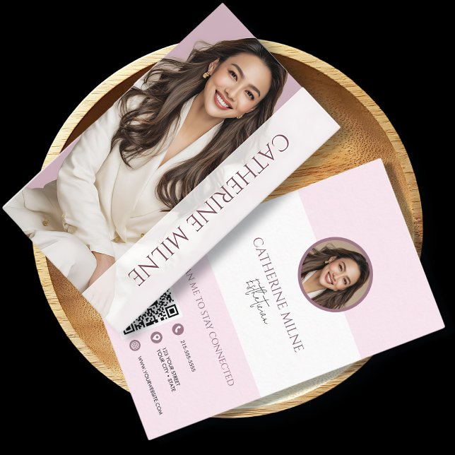 Östhetiker Beautician Pink QR Code & Foto Visitenkarte (Von Creator hochgeladen)