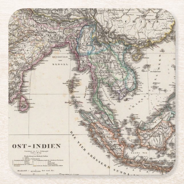 Ostindien Rechteckiger Pappuntersetzer (Vorderseite)