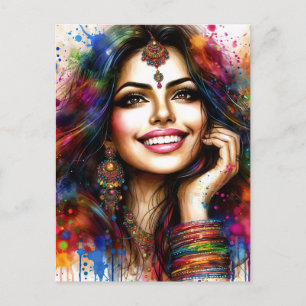 Ostindische Schönheit Farbige Festival Kunst Postkarte