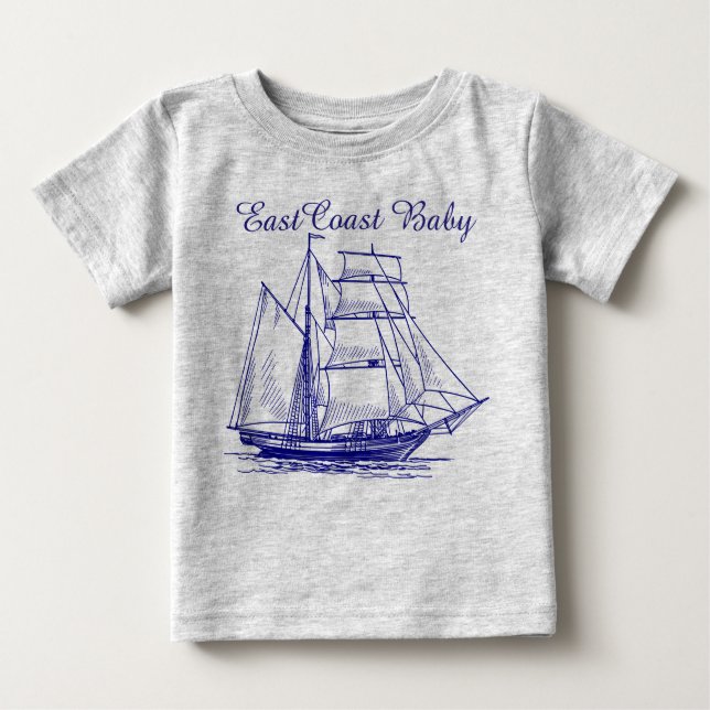Ostküsten-Baby-Segelboot-Schiff Schooner nautisch Baby T-shirt (Vorderseite)