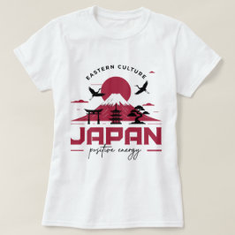 Östliche Kultur Japan Fuji & Kraniche Positiv T-Shirt