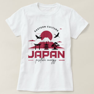 Östliche Kultur Japan Fuji & Kraniche Positiv T-Shirt