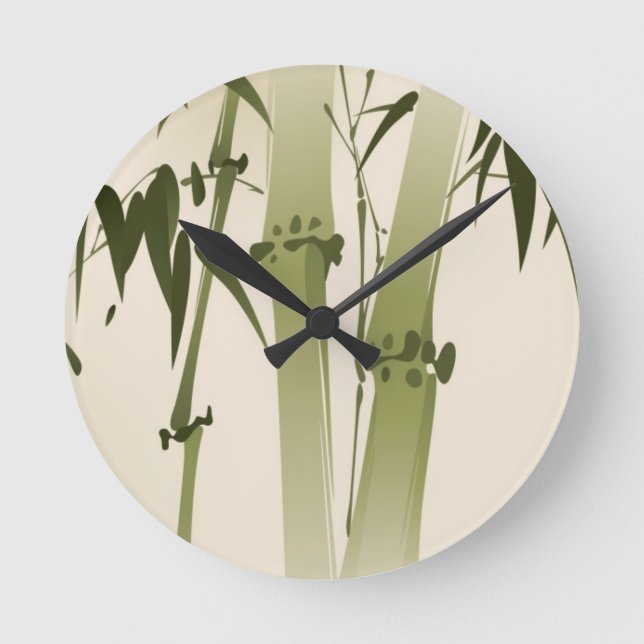 Östlicher Painting-Stil, Bamboo-Zweig 2 Runde Wanduhr (Vorderseite)