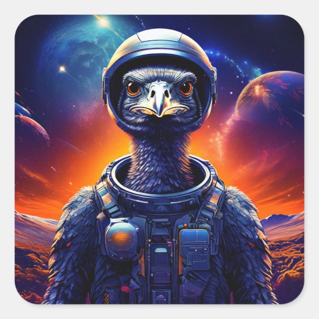 Ostrich Astronaut Quadratischer Aufkleber (Vorderseite)