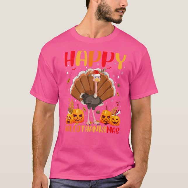 Ostrich Bird Happy Ostrich Hellothanksmas T-Shirt (Vorderseite)