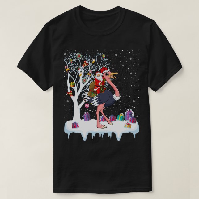 Ostrich Bird Lover Xmas Gift Santa Riding Ostrich  T-Shirt (Design vorne)