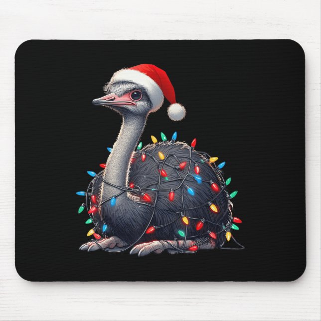 Ostrich Christmas Lights Funny Weihnachtsmannmütze Mousepad (Vorne)