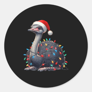 Ostrich Christmas Lights Funny Weihnachtsmannmütze Runder Aufkleber