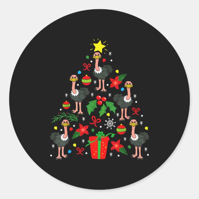 Ostrich Christmas Ornament Tree Funny Xmas Gift  Runder Aufkleber (Vorderseite)