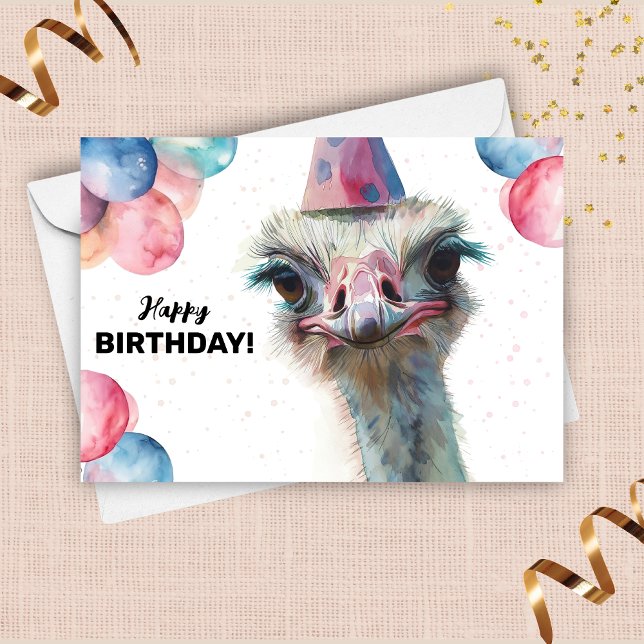 Ostrich Funny Colorful Balloons Happy Birthday Karte (Von Creator hochgeladen)
