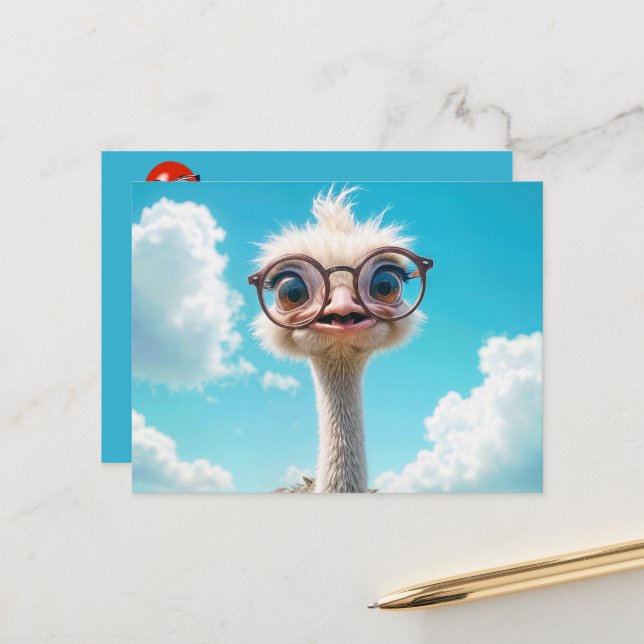 Ostrich Wearing Eyeglasses Postkarte (Vorderseite/Rückseite Beispiel)