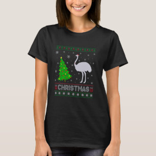 Ostrich Xmas Tree Lighting Ugly Weihnachtssüßer T-Shirt