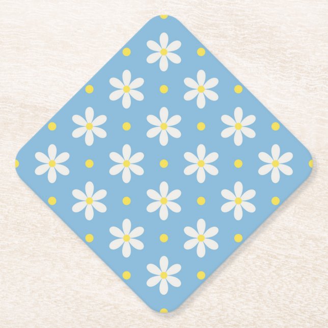 Ostsee Blau & Cloud Dancer Daisy Floral Untersetzer (Vorderseite)