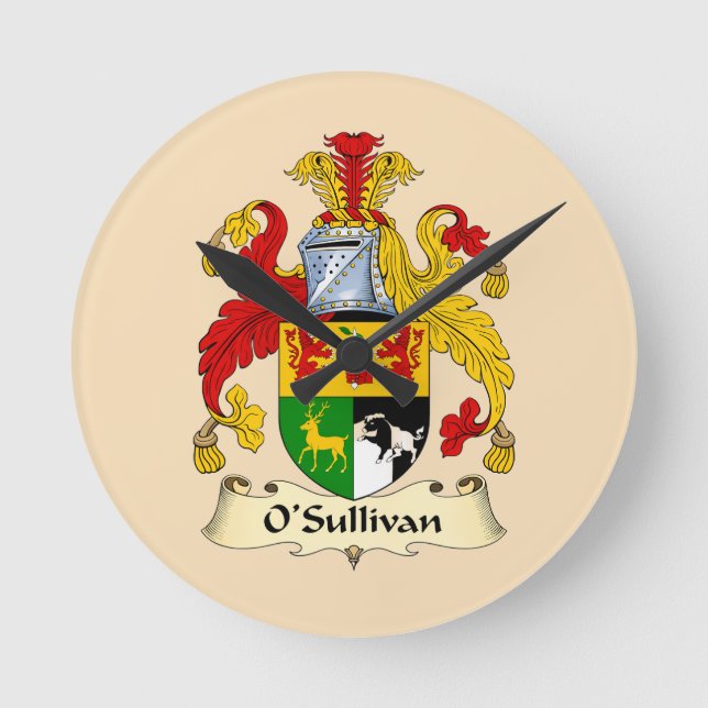 O'Sullivan Family Coat of Arms Round Clock Runde Wanduhr (Vorderseite)