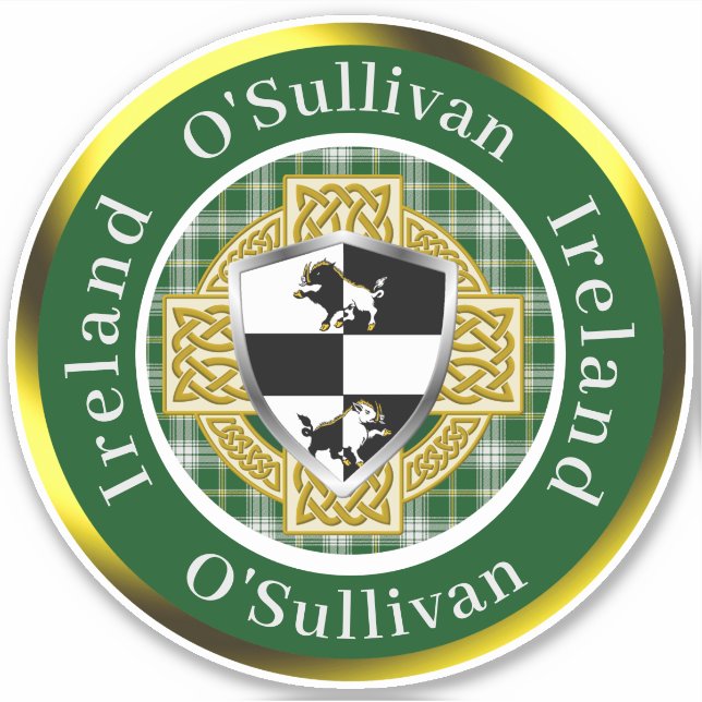 O'Sullivan Irish Shield/Celtic Cross Personalisier Aufkleber (Vorderseite)