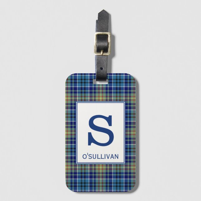 O'Sullivan Tartan Bright Blue Kariertes Muster Gepäckanhänger (Vorderseite Vertikal)