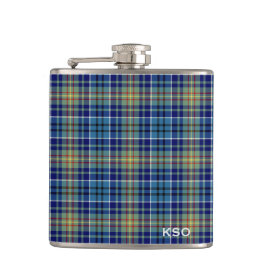 O'Sullivan Tartan Monogram Blue und Green Kariert Flachmann