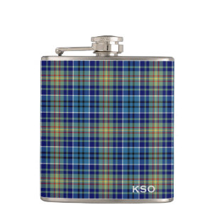 O'Sullivan Tartan Monogram Blue und Green Kariert Flachmann