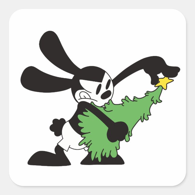 Oswald Der glückliche Rabbit Weihnachtsbaum Quadratischer Aufkleber (Vorderseite)