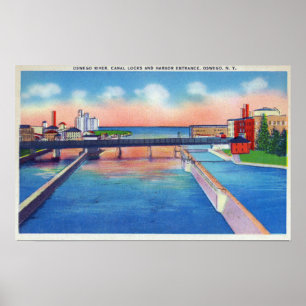Oswego Fluss-Ansicht der Kanal-Verschlüsse u. des Poster
