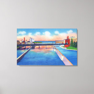 Oswego River View of Canal Locks & Harbour Leinwanddruck