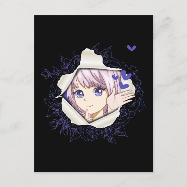 Otaku Anime Girl Kawaii Hearts Liebe Niedlich Mang Postkarte (Vorderseite)