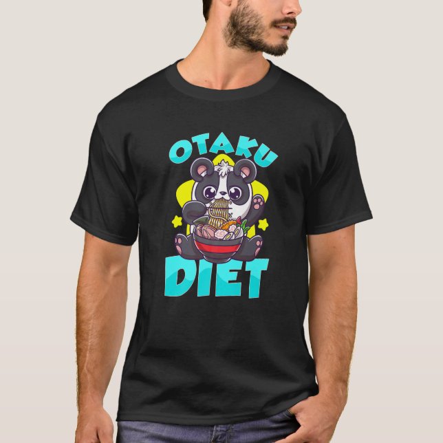 Otaku Diet Niedlich Kawaii Anime Panda Eating Rame T-Shirt (Vorderseite)