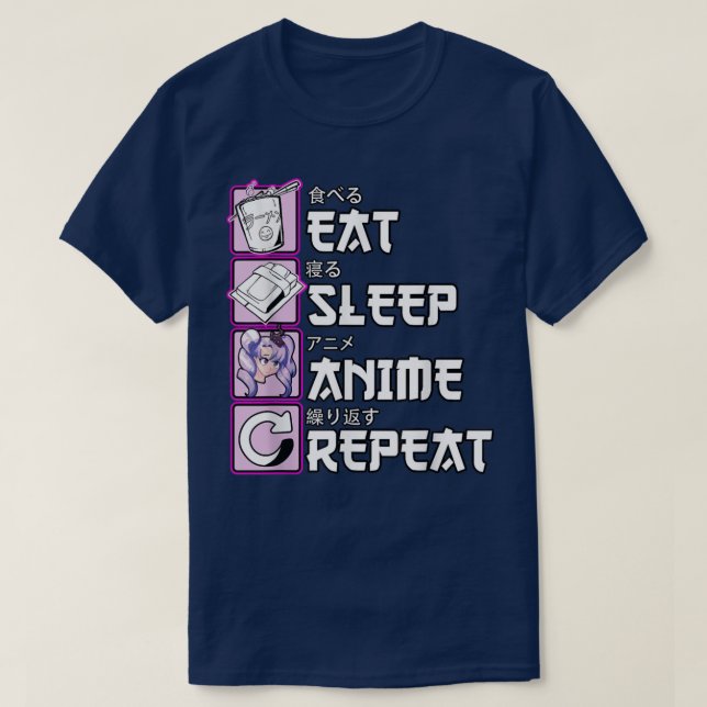 Otaku isst Sleep Anime Wiederholung Niedliche Mang T-Shirt (Design vorne)