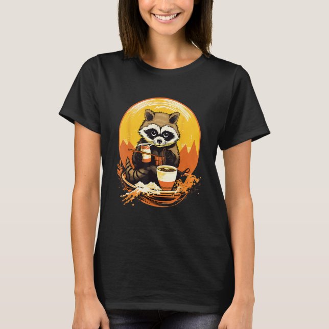 Otaku Raccoon Eat Japanisch Food Ramen Noodles 2 T-Shirt (Vorderseite)