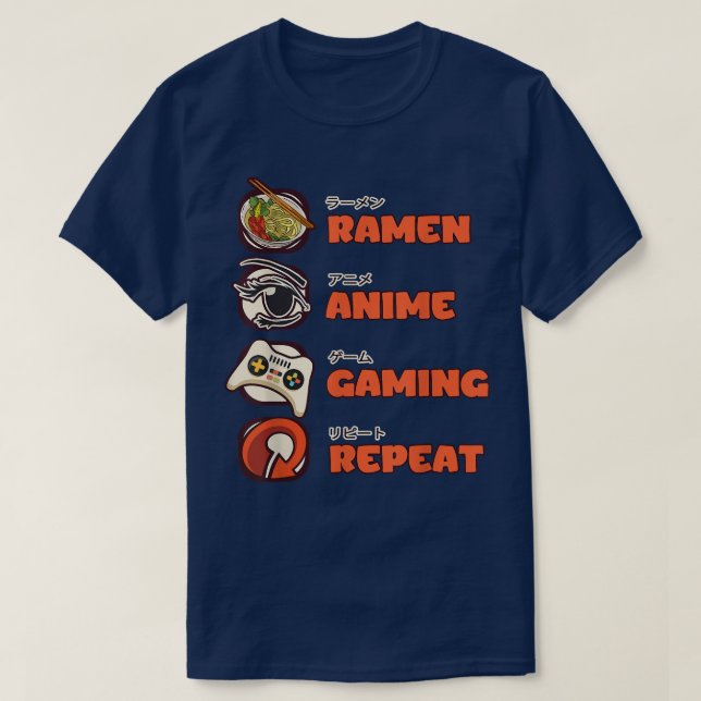 Otaku Ramen Anime Gaming Repeat Gamer Video Games T-Shirt (Design vorne)