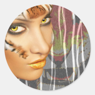 Otherkin Tiger Female Therian art, stunning makeup Runder Aufkleber
