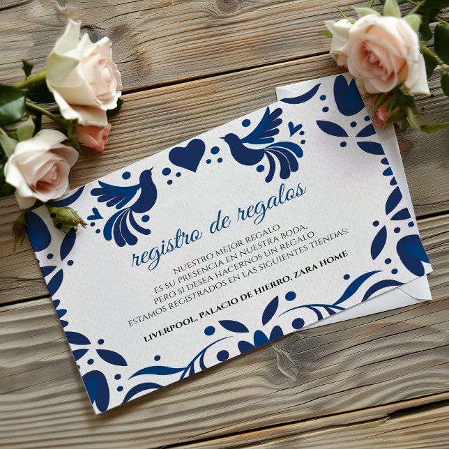 Otomi Blue Floral Elegant Fiesta Spanish Wedding Begleitkarte (Otomi Blue Floral Elegant Fiesta Spanish Wedding Enclosure Card)
