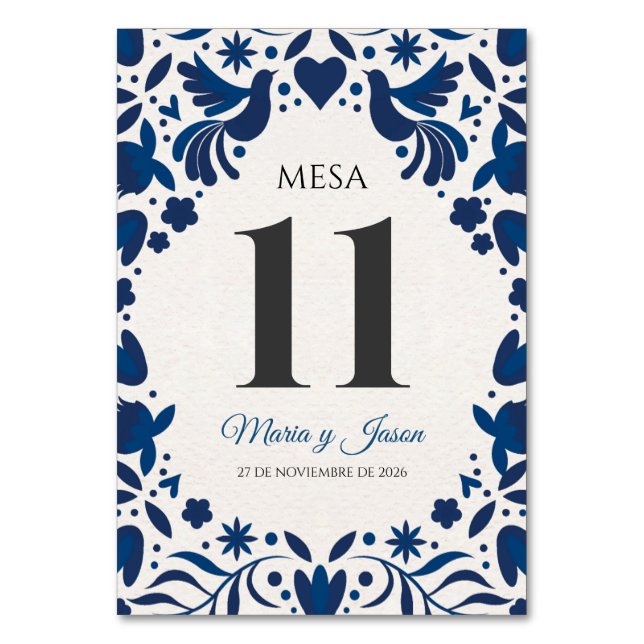 Otomi Blue Floral Elegant Fiesta Spanish Wedding Tischnummer (Vorderseite)