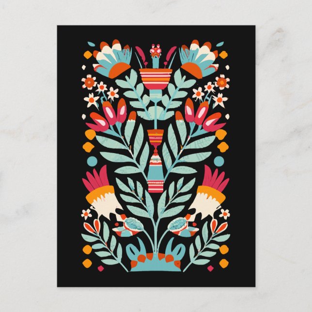 Otomi-Blume-Muster mexikanische Blumenart Postkarte (Vorderseite)