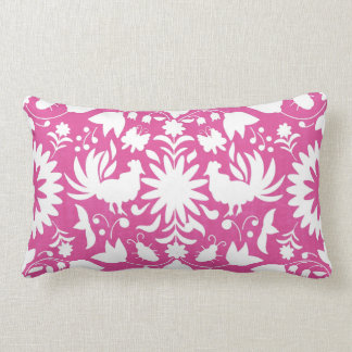 Otomi Druck, helles rosa u. weißes Boho Lendenkissen
