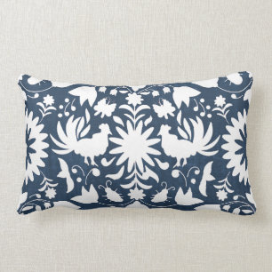 Otomi Druck, Marine-Blau u. Weiß Boho Wurfs-Kisse Lendenkissen
