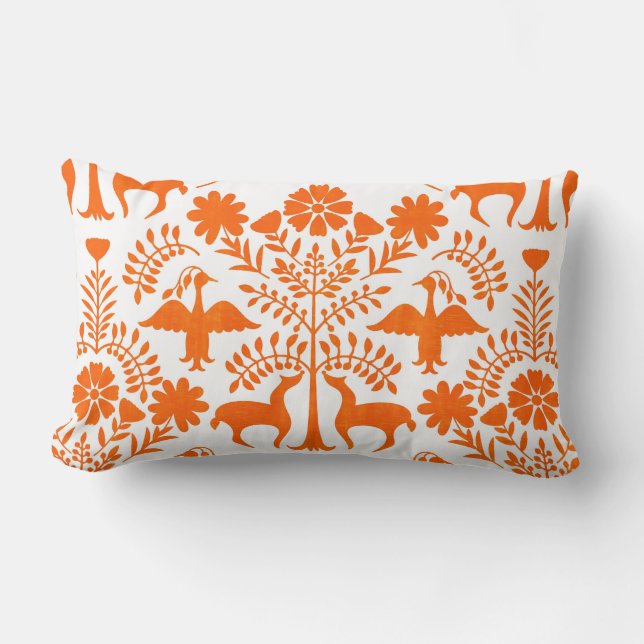 Otomi Druck-, weißes u. OrangeBoho Wurfs-Kissen Lendenkissen (Vorderseite)