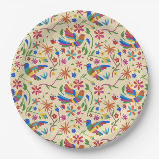 Otomi Farbenfrohe Vögel & Blume Muster niedlicher Pappteller