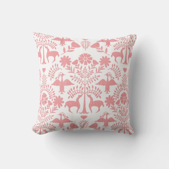 Otomi Print, White & Light Pink Boho Throw Kissen (Vorderseite)