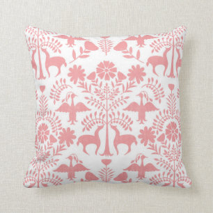 Otomi Print, White & Light Pink Boho Throw Kissen
