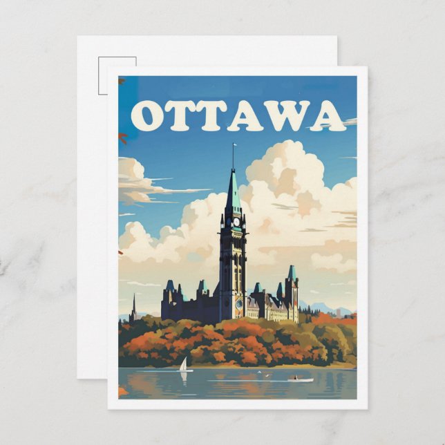 Ottawa Canada Art Vintage Travel Illustration Postkarte (Vorne/Hinten)