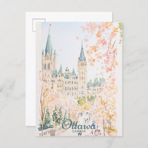 Ottawa Canada Gouache Paint Illustration Travel Postkarte