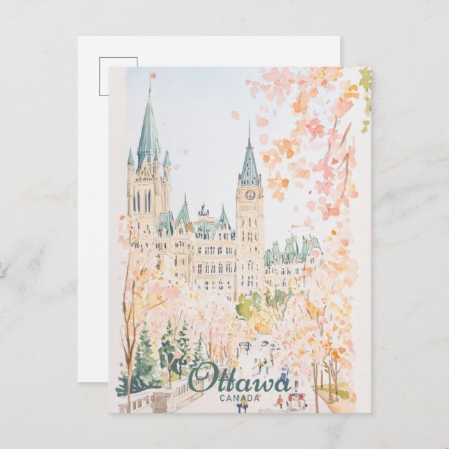 Ottawa Canada Gouache Paint Illustration Travel Postkarte (Vorne/Hinten)