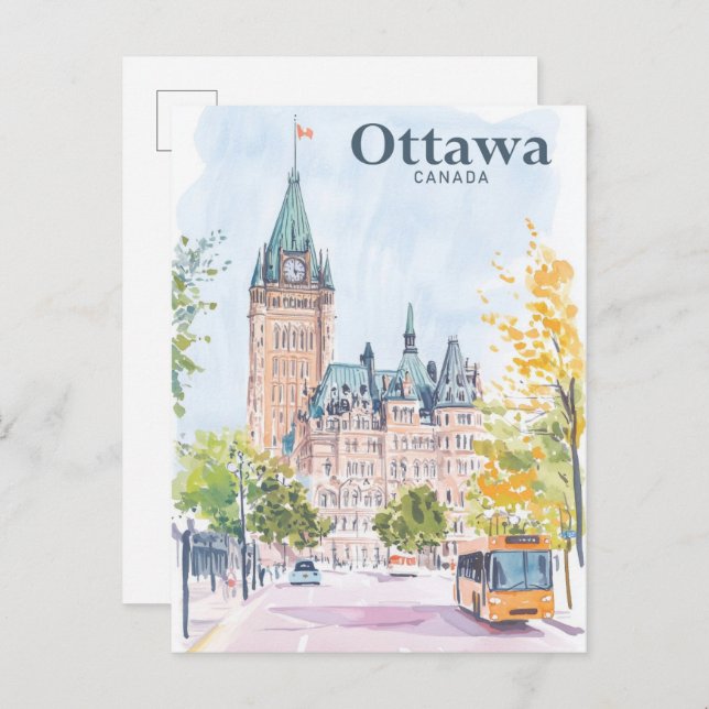 Ottawa Canada Gouache Paint Illustration Travel Postkarte (Vorne/Hinten)