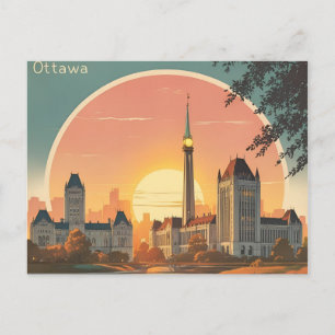 Ottawa Canada Skyline - Bold Retro Sunset Cityscap Postkarte